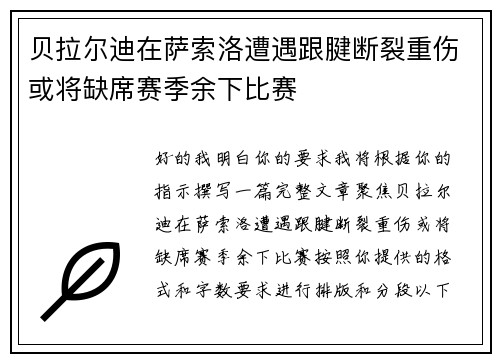 贝拉尔迪在萨索洛遭遇跟腱断裂重伤或将缺席赛季余下比赛 贝拉尔迪在萨索洛遭遇跟腱断裂重伤或将缺席赛季余下比赛
